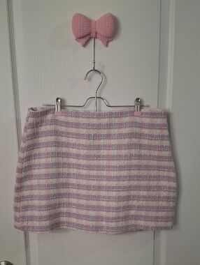 ZARA Women's Pink & Lilac Plaid Tweed Mini Skirt   Like New Condition  Size XL